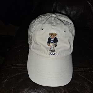 Polo Ralph Lauren Bear Hat White With Leather Adjustable Strap RARE! $30obo